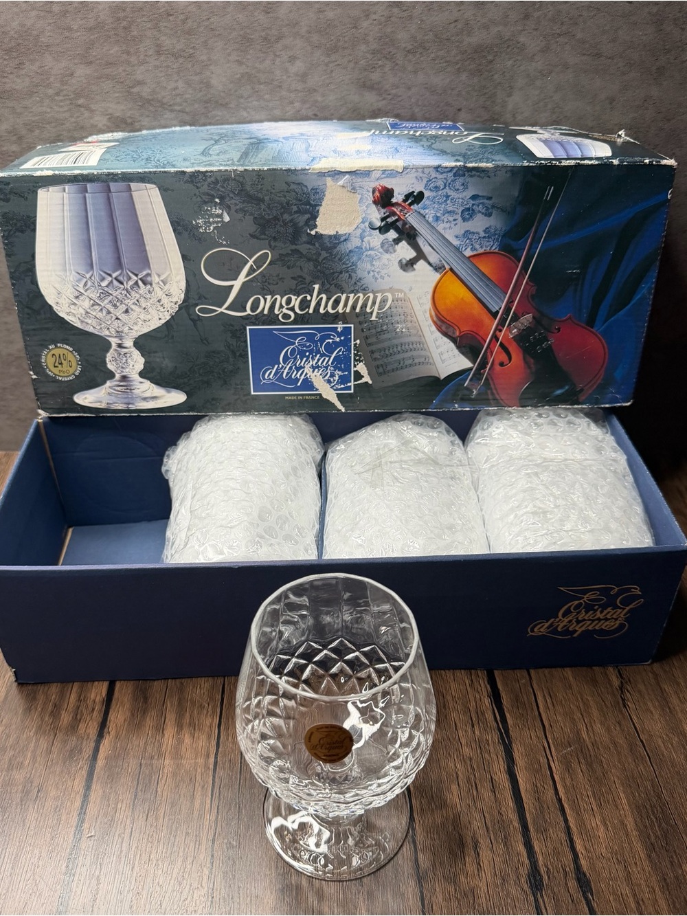 Longchamp Clear Cut Crystal Brandy Glasses – Boxed Set for 4